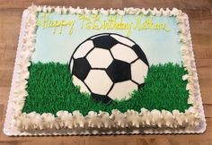 a birthday cake with a soccer ball on it