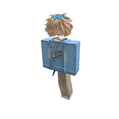 an animated image of a person with long hair on top of a blue box that is attached to a pole