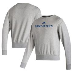 Layer up with a simple and sweet showing of enthusiasm for the Saint Peter's Peacocks by grabbing this Vintage Pullover Sweatshirt from adidas. The distinct Saint Peter's Peacocks wordmark printed across the torso leaves no doubt about your appreciation for your game day favorites. Its midweight design makes this pullover an ideal extra layer to reach for at the first sign of cooler temperatures. Adidas Cotton Sweatshirt With Three Stripes, Adidas Cotton Sweatshirt With Relaxed Fit, Adidas Cotton Sweatshirt Relaxed Fit, Adidas Relaxed Fit Cotton Sweatshirt, Adidas Cotton Sportswear Tops, Casual Adidas Tops For Sports Events, Adidas Cotton Sweatshirt In Athleisure Style, Sporty Cotton Adidas Sweatshirt, Adidas Relaxed Fit Tops With Ribbed Cuffs