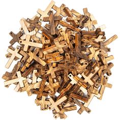 a pile of wooden crosses sitting on top of each other