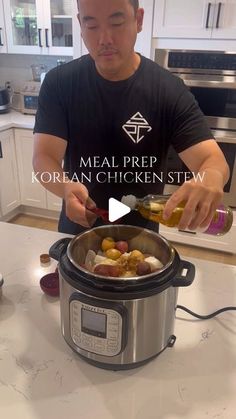 a man pouring olives into an instant pot