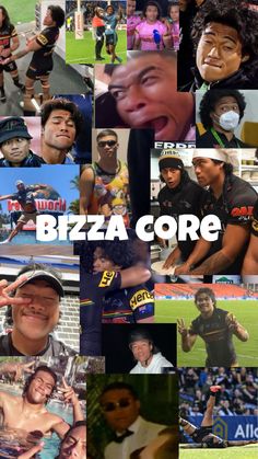 a collage of photos with the words bizza core