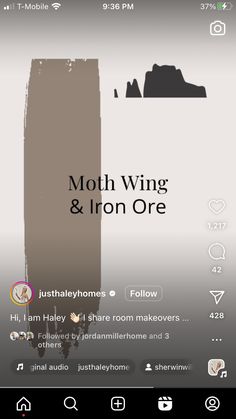 an iphone screen with the words moth wing and iron one on it