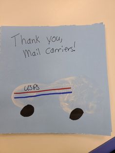 a thank you mail carrier sign on a blue piece of paper with the word usps