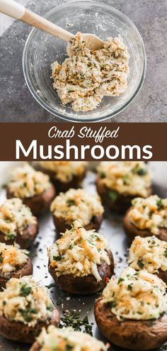 crab stuffed mushrooms with parmesan cheese on top