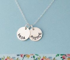 "Mom Necklace, Kid's Names Necklace This is a hand stamped Sterling silver name necklace with 1/2\" 18g sterling silver discs personalized with the names of your choice. Comes with a dainty sterling silver cable chain. Please provide the following at checkout in message to seller box: -Names you want stamped Each letter has been individually hand stamped. Because of this, the lettering may have slight variations in the spacing, depth of the impression and the alignment. This is the nature of han Grandma Necklace Birthstone, Kids Bangles, Dance Recital Gifts, Names Necklace, Mom Necklace Personalized, Unicorn Bracelet, Silver Name Necklace, Ballerina Jewelry, Unicorn Jewelry