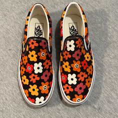 Love These Vans! Cute Retro Flowers On So Many Colors. Unisex 100% Of This And Every Sale From This Closet Benefits Non Profit Animal Sanctuaries And Rescues Vans With Flowers, Casual Vans Sneakers With Floral Print, Vans Floral Print Summer Sneakers, Vans Low-top Sneakers With Graphic Print, Trippy Floral Vans, Multi Colored Flowers, Vans Black, Colored Flowers, Animal Sanctuary