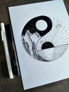 a black and white drawing of a yin symbol