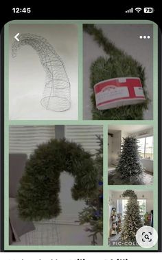 several pictures of christmas trees and decorations in various stages of being made with wire mesh