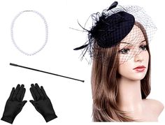 WHOLE SET Vintage Fascinators 20s 50s Hat Pillbox Hat Cocktail Party Hat with Veil Hair Clip(C-Green) at Amazon Women’s Clothing store Vintage Fascinators, Janet Snakehole, Veil Hair, Hat With Veil, Veil Hairstyles, Pillbox Hat, Black Veil