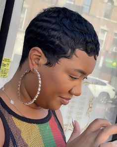 Short Pixie Haircuts For Black Women, Short Sassy Hair Black Women, Pixie Inspirations, Pixie 2023, Black Pixie Cut, Natural Color Hair, Short Pixie Wigs