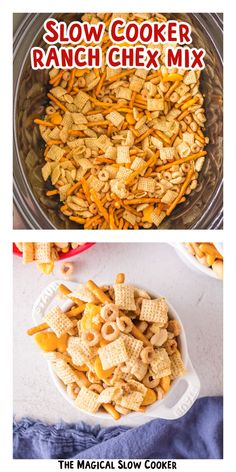 two different views of the same bowl with cheesy crackers and cheese in it