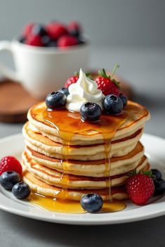 Fluffy sourdough discard pancakes served with fresh fruit and syrup. American Pancakes, Golden Brown, Buttermilk, Melted Butter, Baking Powder, Flour, Pancakes, Bubbles, Baking