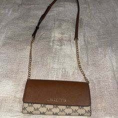 Has Gold Hardware. Never Worn , New With Tags. Glossy Makeup, Mk Purse, Studded Bag, Brown Crossbody, Wallet On Chain, Michael Kors Crossbody, Saddle Leather, Leather Mary Janes, Pocket Bag