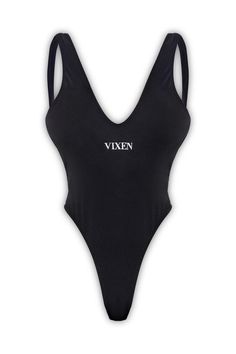 Vixen One Piece Swimsuit In The Pool, Black Swimsuit, Live In The Now, Swim Bottoms, High Cut, Plunging Neckline, The Pool, Logo Print, One Piece Swimsuit