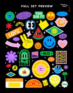 an image of some stickers on a black background