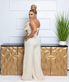 Description Description: Floral Corsage Top And Wide Leg Pants Set • Material/Fabric: 95% Polyester, 5% Set model is wearing S Inseam 34 Chic Beige Bottoms For Wedding, Two Piece Sets, Pitcairn Islands, Guinea Bissau, Mozambique, British Indian, Wide Leg Pants, Pants Set, Wide Leg