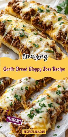 an image of garlic bread sloppy joes recipe on a plate with text overlay