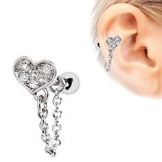 316L Stainless Steel Clear CZ Heart Chain Wrap Cartilage Earring Cute Cartilage Earrings, Cartilage Ear Cuff, Tragus Ring, Tragus Jewelry, Geode Jewelry, Laser Cut Earrings, Cartilage Earring, Heart Chain, Gauged Earrings