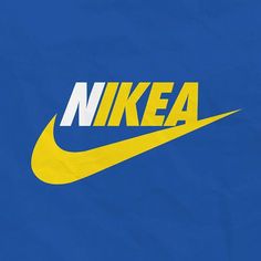 the nike logo is shown on a blue background with yellow and white letters that read,'nikea '