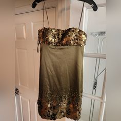 Nwt Mignon Olive Green Spaghetti Strap Mini-Dress With Sequins. Never Worn, Absolutely Stunning. Green Spaghetti, Spaghetti Strap Mini Dress, Olive Green, Spaghetti Strap, Spaghetti, Size 2, Prom, Mini Dress, Womens Dresses