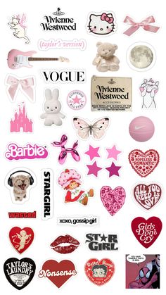 various stickers and decals on a white background