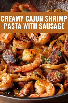 This Creamy Cajun Shrimp Pasta with Sausage is a spicy, savory, and comforting dish that’s full of flavor. Juicy shrimp, smoky andouille sausage, and fettuccine are tossed in a rich Cajun-spiced cream sauce, making this a delicious dinner for any night of the week. Cajun Shrimp Pasta With Sausage, Cajun Shrimp And Sausage Pasta, Cajun Shrimp And Sausage, Creamy Cajun Shrimp, Shrimp And Sausage Pasta, Blackberry Sangria, Jambalaya Pasta, Creamy Cajun Shrimp Pasta, Cajun Jambalaya