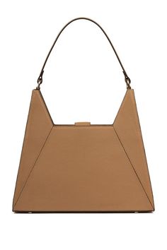 Sand structured shoulder bag in triangulated geometrical architectural structures, with a magnetic fastening and features an inside zipped pocket. 
Type: Plain
Composition: Leather
Color: Beige
Other Details: 
Inside zipped pocket
Dimensions: L x B x W (in cms): 26.5 x 8 x 31
Product weight (in gms): 500
Closure: Magnetic fastening
Disclaimer: Leather is a natural material. Hence, it is possible for colour variations and markings to appear in the leather. These should not be thought of as defect Elegant Evening Shoulder Bag With Geometric Shape, Modern Structured Shoulder Bag With Magnetic Closure, Geometric Leather Evening Bag, Modern Geometric Shoulder Bag With Removable Pouch, Luxury Geometric Shoulder Bag With Removable Pouch, Modern Triangular Shoulder Bag With Removable Pouch, Modern Triangle Shoulder Bag With Removable Pouch, Modern Triangle Bag With Removable Pouch, Elegant Geometric Bag With Removable Pouch