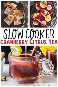 the slow cooker cranberry citrus tea recipe is ready to be eaten and served