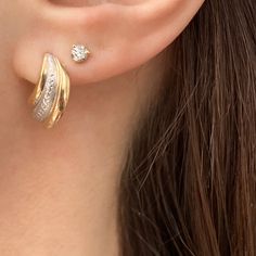 14KT Yellow Gold + White Gold Diamond-Cut Shell Earrings, 14KT Yellow Gold + White Gold Diamond-Cut Shell Earrings - Legacy Saint Jewelry Saint Jewelry, Shell Earrings, Gold Polish, Turquoise Gemstone, Star Earrings, Diamond Cut, White Gold Diamonds, Post Earrings, Beautiful Necklaces