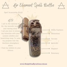 Use this beautiful spell bottle to bring in the energy of the element of Air! Add this element to help create your intentions. Hand assembled in ceremony to infuse with Reiki Energy and Elemental Energy. Element Of Air, Handmade Tools, Good Luck Spells, Real Witches, Witch Characters, Spells For Beginners, Witch Potion, Healing Journaling, Air Element