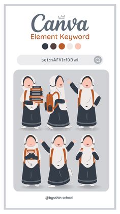 the character sheet for canva element keyword is shown in various poses and expressions