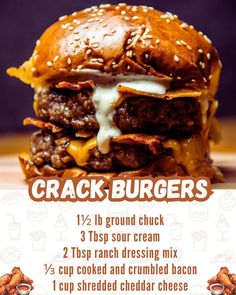 a menu for a burger with cheese and bacon