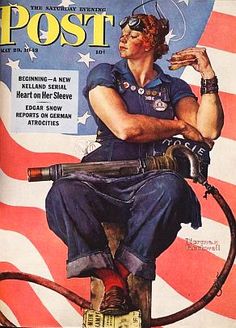 a painting of a woman sitting on top of a fire hydrant in front of an american flag