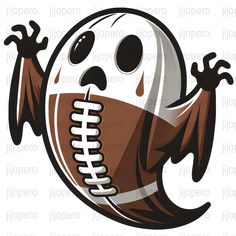 a cartoon football with a ghost like face and hands in the shape of a ball