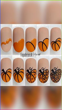 Holiday Pedicure, Nail Instructions, Pumpkin Nail Designs, Halloween Nail Art Tutorial, Cake Gel, Pumpkin Nail Art, Pretty Fingers, Nail Art Halloween, Holloween Nails