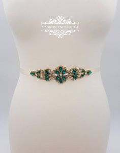 Emerald green sash, emerald green belt, Bridesmaid sash, gold bridal belt, green sash belt, bridal belt, wedding belt, Christmas wedding, green sash, Small bridal belt, flower girl sash, sash belt ELISHA ♥ Stunning beautiful dress embellishment, rhinestone sash on double sided Elegant Gold Belt As Gift, Elegant Gold Belt For Gift, Adjustable Bridal Belt With Sashes For Bridesmaid, Elegant Adjustable Belts As Gift, Adjustable Bridal Belt With Sashes For Party, Adjustable Bridesmaid Bridal Belt With Sashes, Elegant Adjustable Belt For Gift, Gold Sash Belts For Formal Occasions, Gold Belts With Sashes For Formal Wear