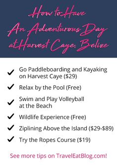 the flyer for an adventure day at harvel cove beach resort and kayaking