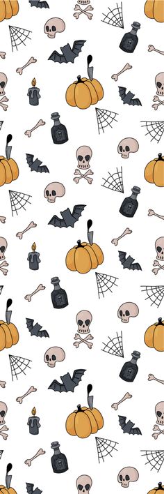 a white background with lots of different types of pumpkins and bats on it's sides