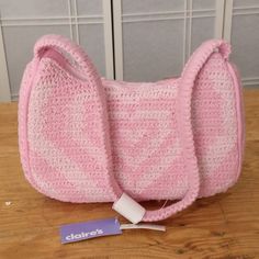 New Old Stock Claire's Pink Woven Knit Purse In Excellent Condition. Pink Hand Knitted Bags For Daily Use, Hand Knitted Pink Rectangular Bag, Casual Pink Knitted Bag, Pink Knitted Bag For Daily Use, Cheap Pink Crochet Bag, Knit Purse, Pink Knit, Knitting Bags, Crochet Purse