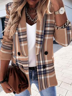 Double Blazer, Blazer Casual, Winter Fashion Coats, Casual Blazer, Breasted Blazer, Trend Fashion, Double Breasted Blazer, Brown Fashion, Blazer Coat