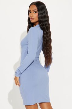 Available In Chestnut, Rose, Black, And Blue. Mini Dress Collared V-Neck Long Sleeve Bodycon Ribbed 95% Rayon 5% Spandex Imported | Vivianna Long Sleeve Mini Dress in Blue size Medium by Fashion Nova Style Bleu, Rose Black, Blue Mini Dress, Long Sleeve Bodycon, Long Sleeve Mini, Halloween Women, Matching Dresses, Collar Dress, Long Sleeve Mini Dress