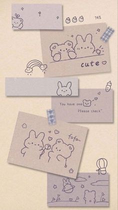 some little post it notes with animals on them and the words cute are written in blue ink