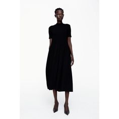 Zara Black Midi Combination Dress Small Armpit To Armpit 18" New With Tags Zara Midi Black Dress, Black Maxi Dress With Flattering Silhouette For Work, Black Pleated Midi Dress For Fall, Black Fitted A-line Maxi Dress, Fitted Black A-line Maxi Dress, Chic Black Short Sleeve Maxi Dress, Black Stretch Midi Dress For Formal Occasions, Black Short Sleeve Maxi Dress For Work, Black Stretch Maxi Dress For Spring