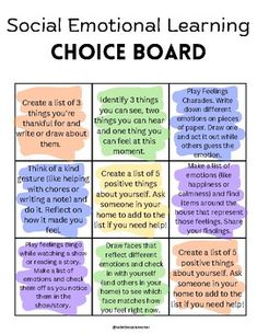 This SEL Choice Board is perfect to use:-during distance/eLearning days-with substitute teachers-in class to support SEL growth-as supplemental homework-on long breaks from school-with families to build home/school connectionPerfect for both in-class use and virtual learning environments, the choice board offers a variety of engaging options from gratitude journals to mindfulness exercises allowing students to select activities that resonate with them. Foster a supportive and reflective classroom atmosphere while empowering your students to understand and manage their emotions with this essential SEL tool! Emotional Bank Account Classroom, Gratitude Journals, Build Home, Choice Board, Kindness Activities, Social Emotional Learning Activities, Choice Boards, Board For Kids, Virtual Learning