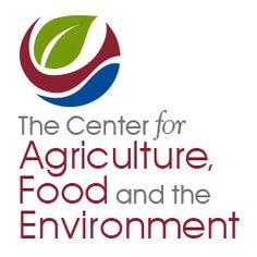 the center for agriculture, food and the environment logo is shown in red on a white background