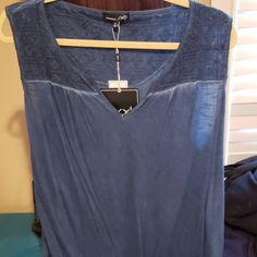 Med. Washed Blue Open V Neck With Lace Type Mesh Top Detail On Shoulders (See Photos) Blue V-neck Tank Top For Vacation, Casual Blue V-neck Tank Top, V Neck Tops, See Photo, Mesh Top, Sleeveless Top, Womens Tops, Mesh, V Neck