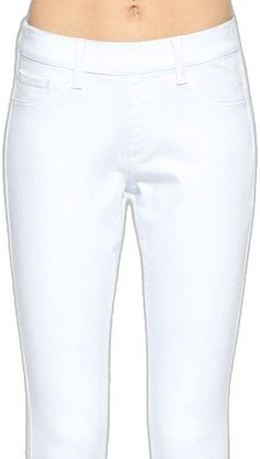 Casual White Stretch Cropped Jeans, White High Rise Stretch Cropped Jeans, White Stretch Cropped Jeans Casual Style, White Stretch Cropped Jeans Casual, White Stretch Cropped Denim Jeans, White Stretch High Rise Cropped Jeans, White Relaxed Fit Elastane Bottoms, Mid-rise Cotton Capris With Pull-on Style, White Stretch Bottoms With Five Pockets