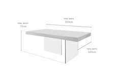 a white table with measurements for the top