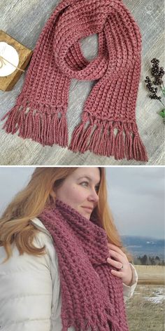 two pictures showing different ways to knit a scarf